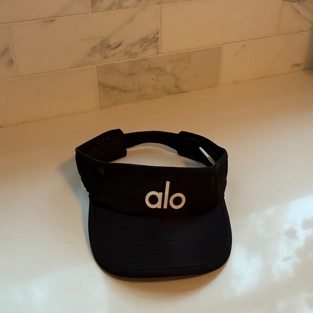 ALO Yoga Black Visor with White Logo mesh sides